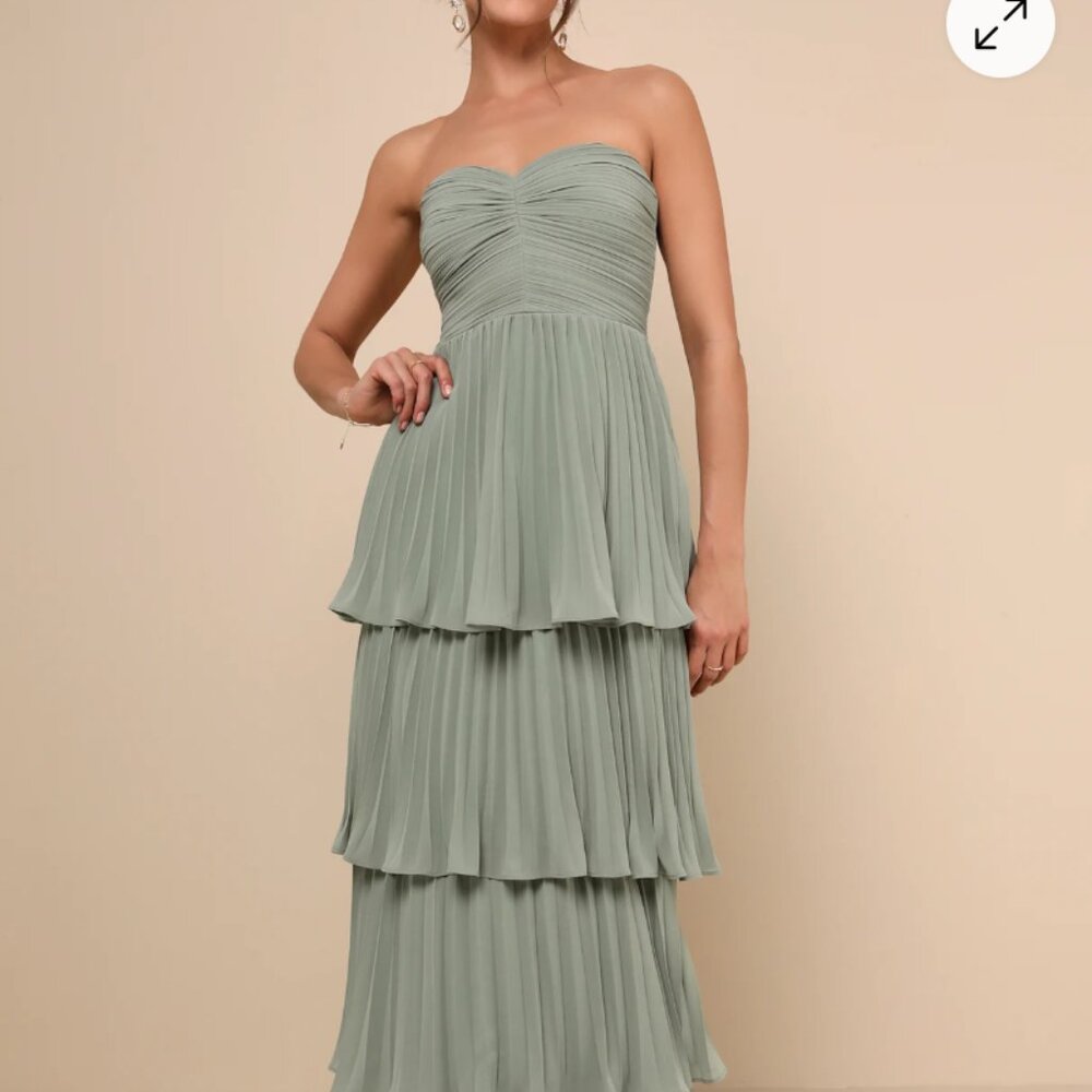 Lulus Seriously Sensational Sage Brush Strapless Tiered Maxi Dress